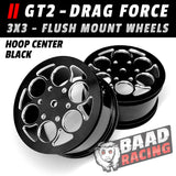 GT2 - Glue Type 3x3 Flush Mount - Rear Wheels - HOOP CENTERS - BLACK