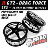 GT2 - Glue Type 3x3 Flush Mount - Rear Wheels - STAR CENTERS - BLACK